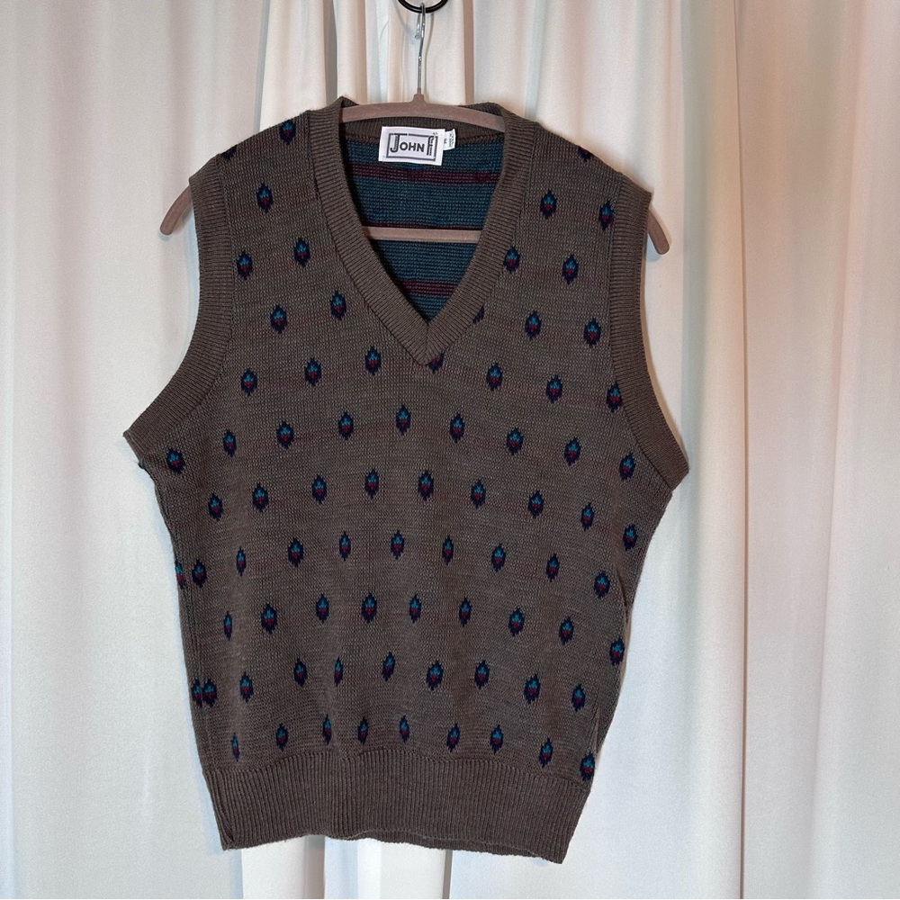 Vintage Sweater Vest Med 80s 100% Acrylic Pullover 80s Peacock USA Academia EUC‎